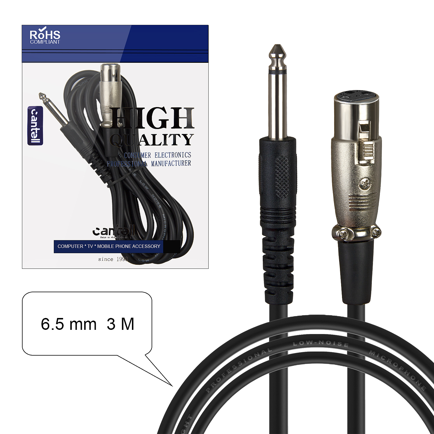 Кабель 6.5mm  XLR-Jack6.3mm cable 3M (100шт/кор)
