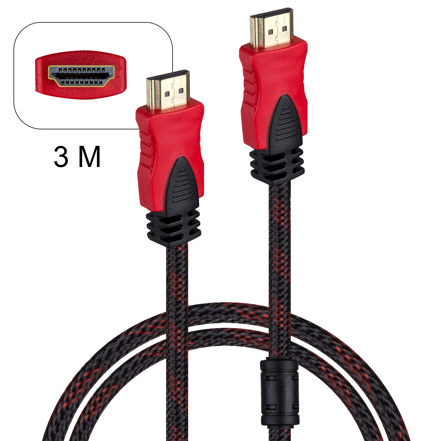 Кабель HDMI 3M 1.4V HDTV красный+черный  (75шт/кор)