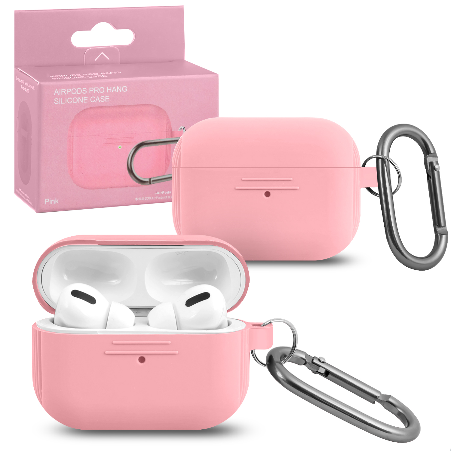 Чехол APods Pro Hang Silicon Сase с карабином  LE pink