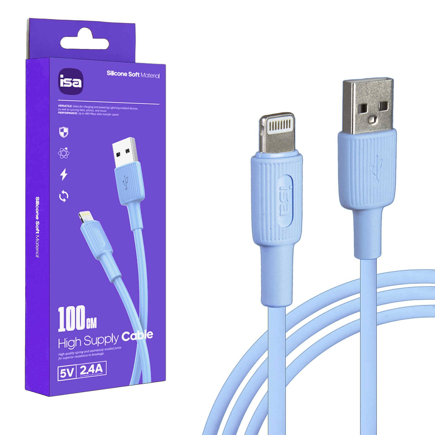Кабель USB Lightning 1m 5V 2.4A BX-1 ISA синий