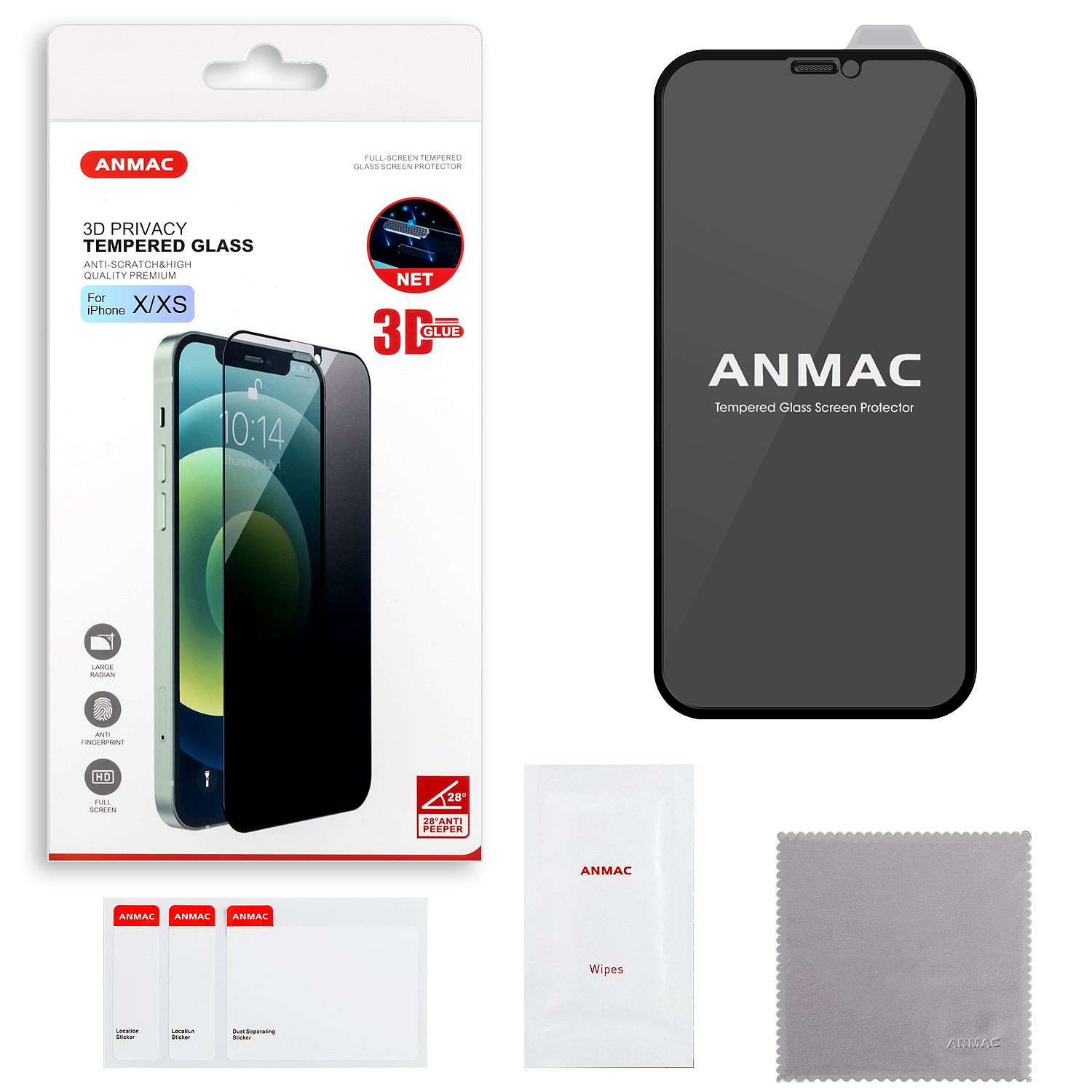 Защитное стекло iPh X/XS ANMAC 3D Privacy с сеточкой Арт. 1137250