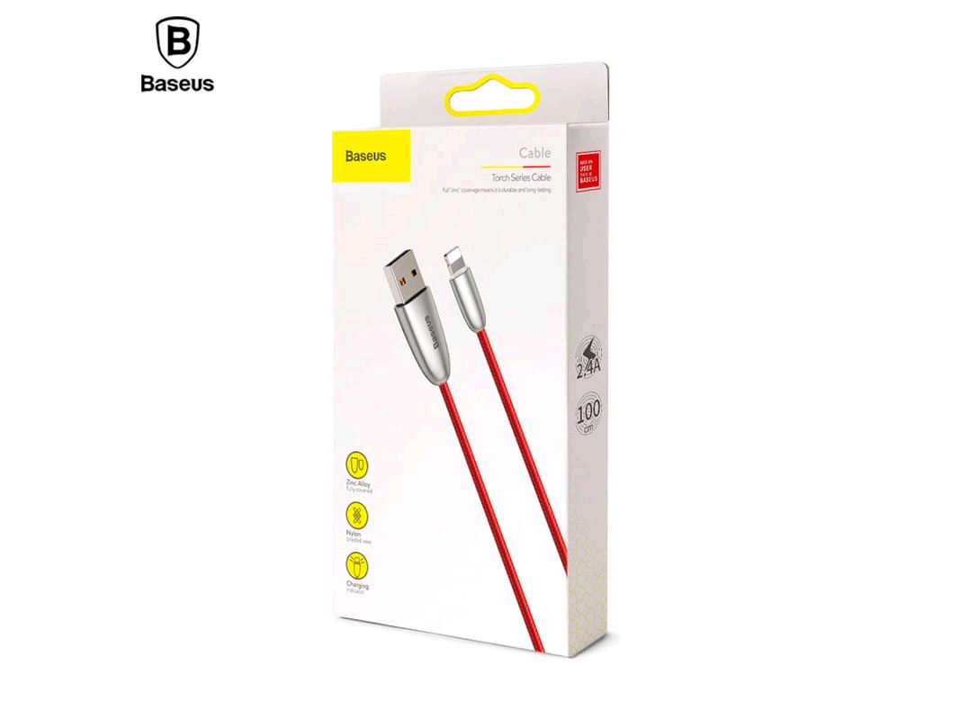 Кабель USB Lightning 1M 2.4A Torch Series Cable Baseus красный