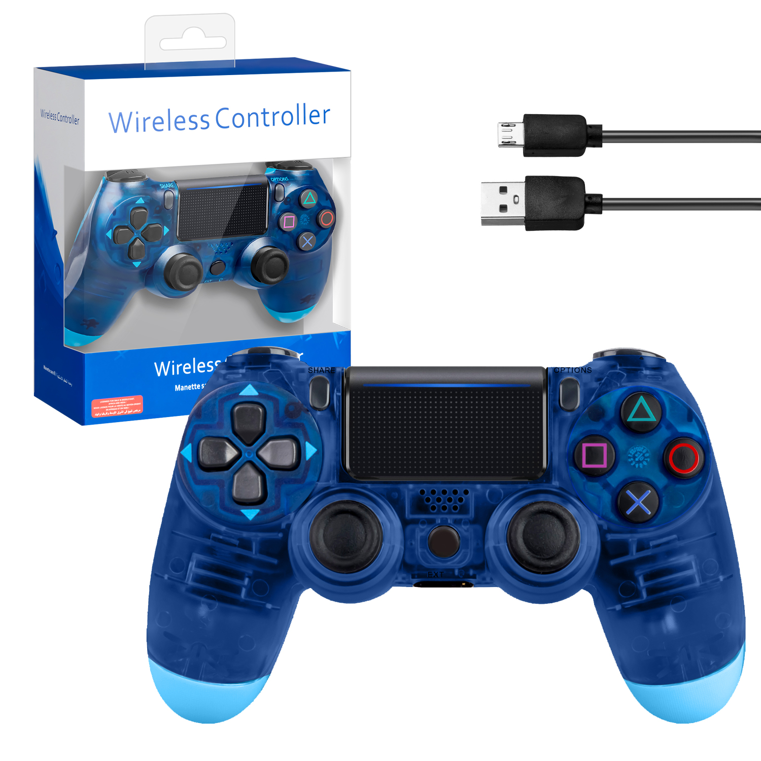 Джойстик PS4 DualShock беспроводной AA прозрачный синий (no logo)