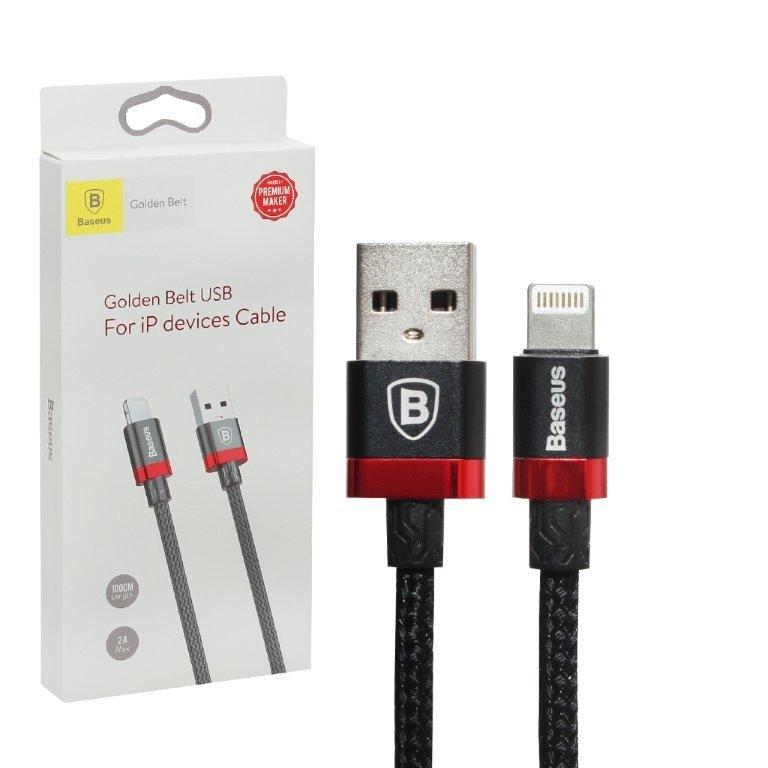 Кабель USB Lightning 1M 2A Golden Belt Baseus черный с красным