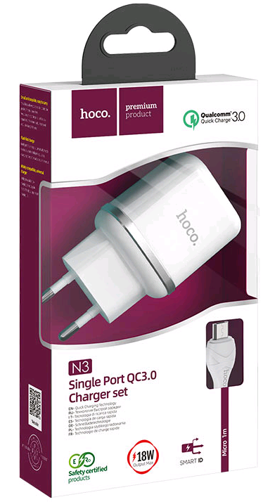 СЗУ N3 Micro USB 3A QC3.0 HOCO белое