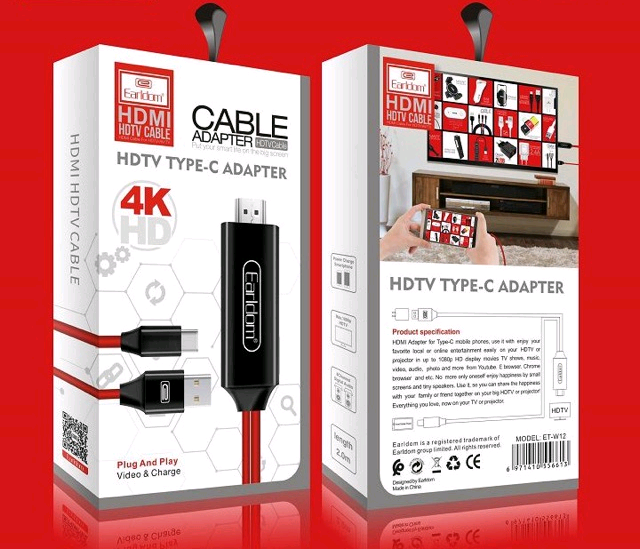 Кабель HDMI Type-C EarlDom ET-W12 (4K HD) красный с черным