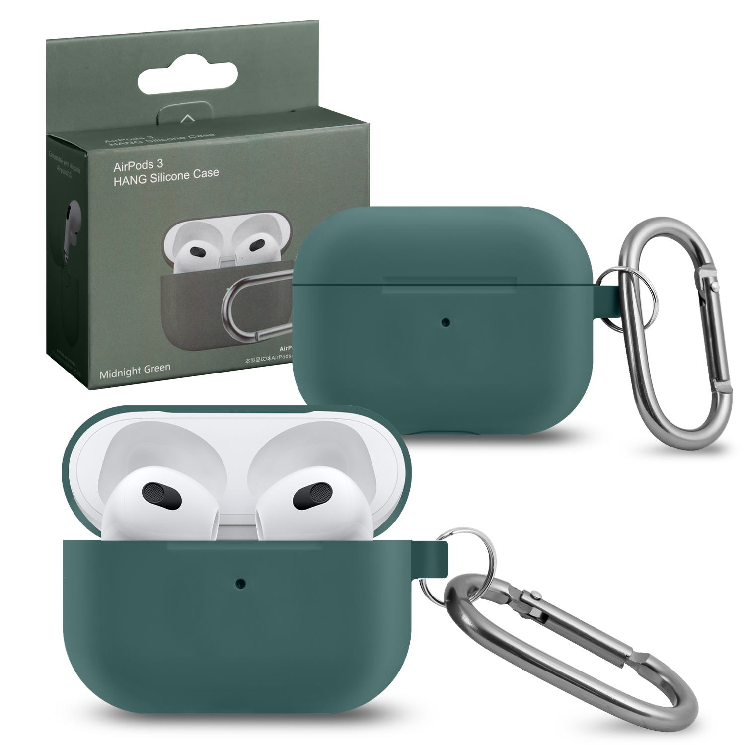 Чехол APods 3 Hang Silicon Case с карабином midnight green