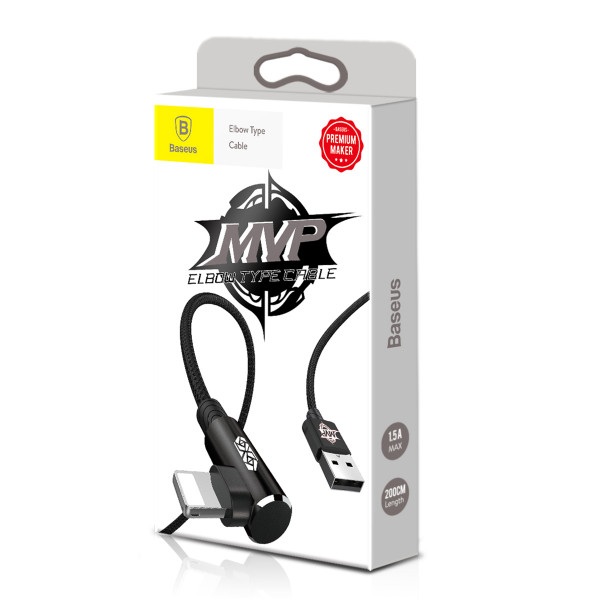 Кабель USB Lightining BASEUS MVP Elbow, 2A, 1m, черный , угловой CALMVP-01