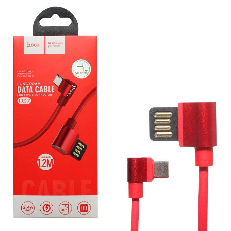 Кабель U37 USB Type-C 1.2m Г-образный штекер HOCO красный