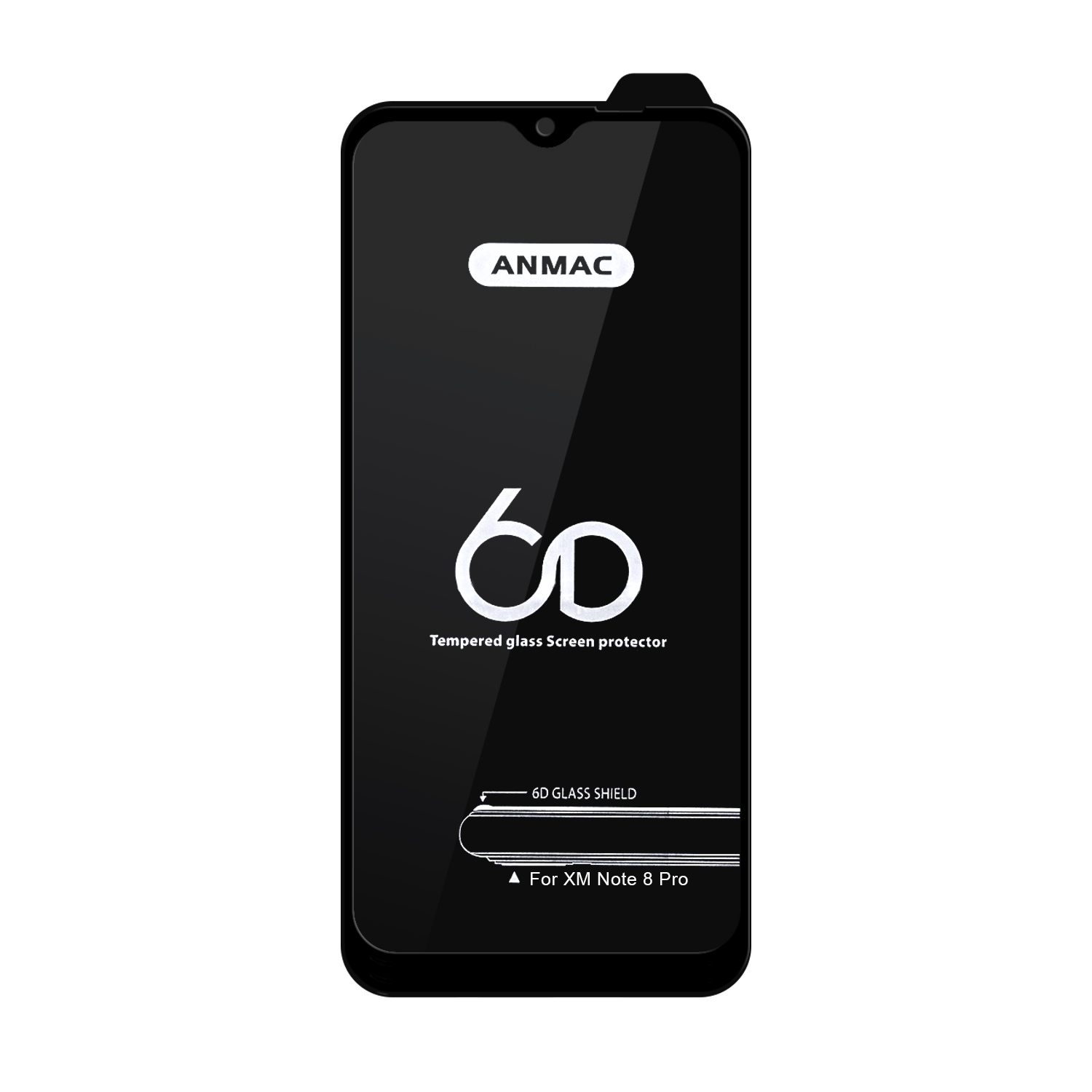 Защитное стекло XM Note 8 Pro Anmac 6D Black без упаковки Арт.1137278