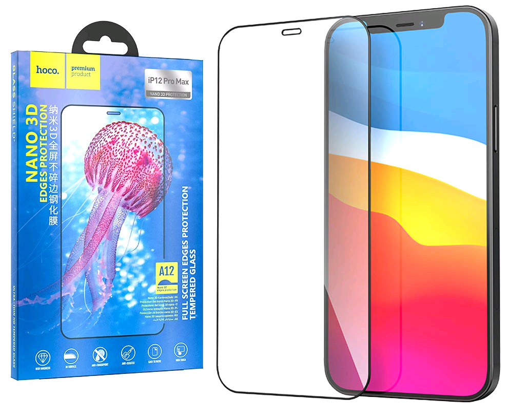 Защитное стекло iPh 12 Pro Max (6.7) 3D black (A12) HOCO усиленые края