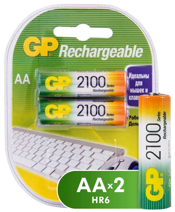 Аккумулятор бытовой GP R6 AA BL2 NI-MH 2100mAh в пластиковой упаковке (2/20/200)