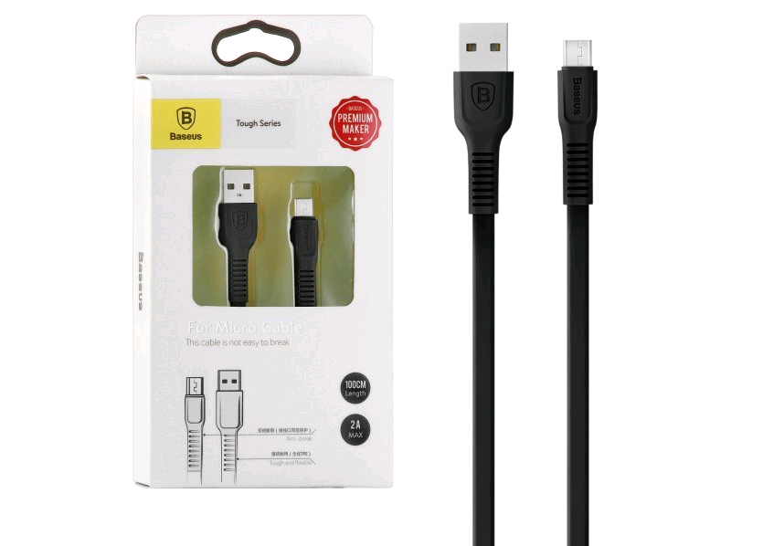 Кабель USB Micro USB 1m 2.4A Tough Cable Baseus черный CAMZY-B01