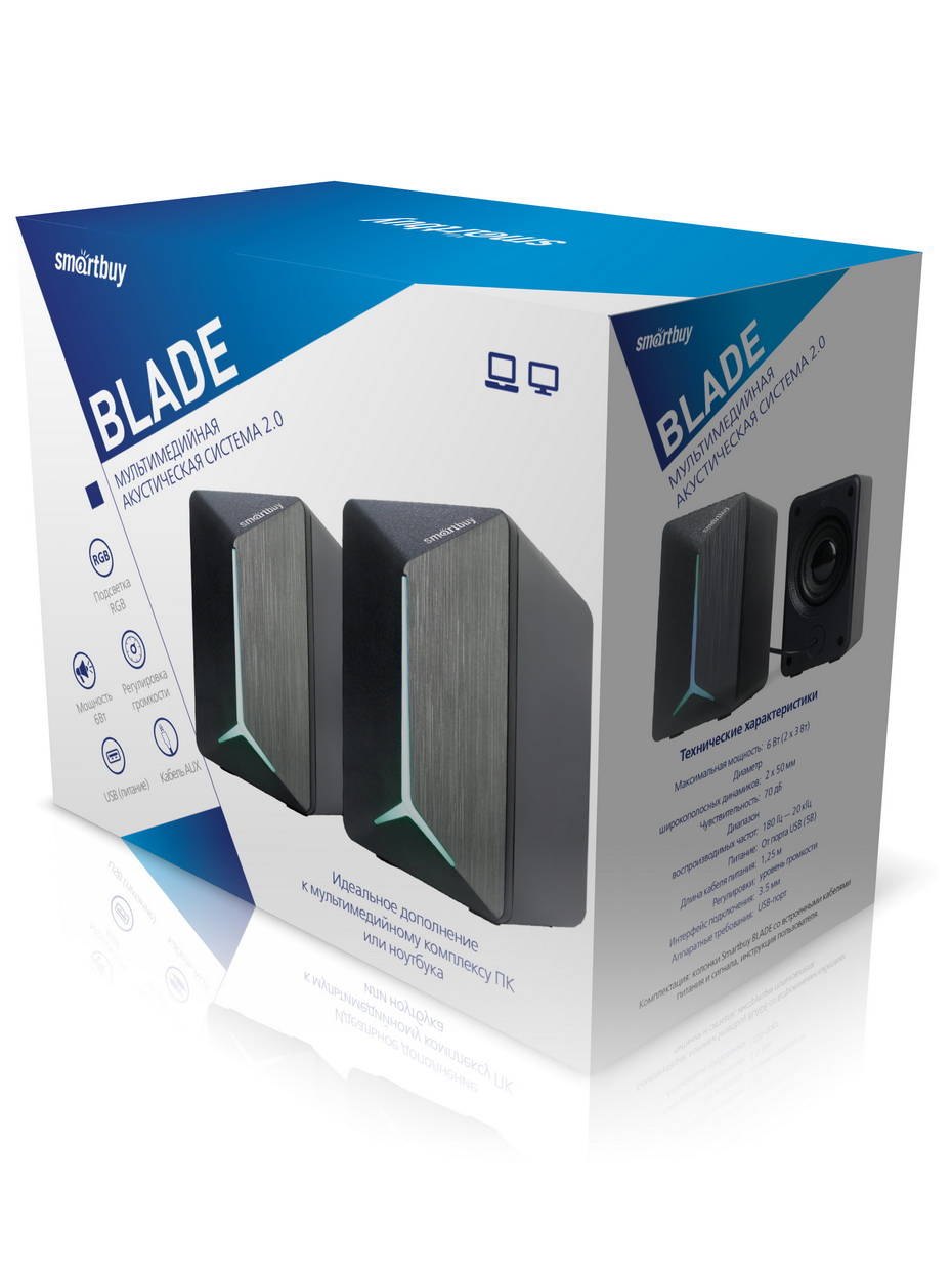 Колонки для компьютера SmartBuy® Blade, мощность 6Вт, RGB-подсветка,питание от USB(арт.SBA-4215)/40