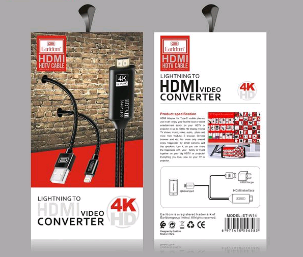 Кабель HDMI Lighting EarlDom ET-W14 (4K HD) черный
