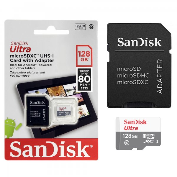 Micro SD 128GB SanDisk Class 10 Ultra Android (80 Mb/s) с адаптером