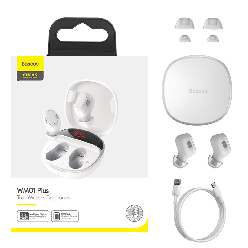 Наушники Bluetooth WM01 Plus Baseus белые NGWM01P-02
