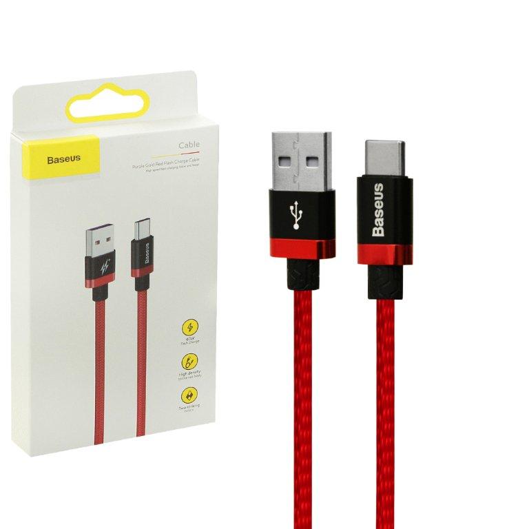 Кабель USB Type-C 1M 4A Purple Cold Red Flash Charge Cable Baseus красный