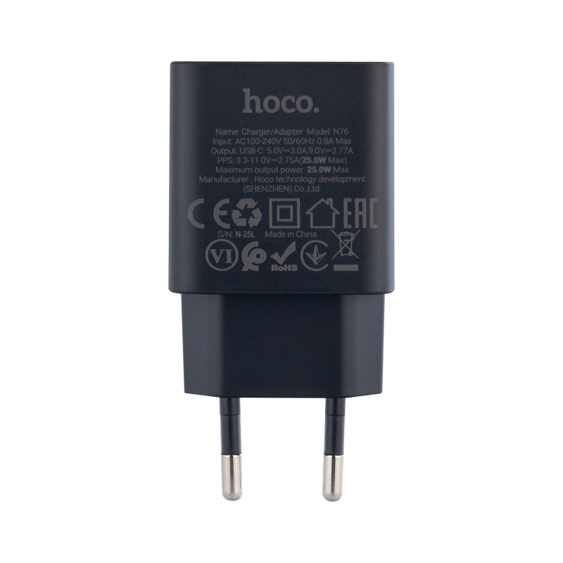 картинка Переходник сетевого зарядного устройства N76 Hoco на Type-C PD25W черный от магазина ISA