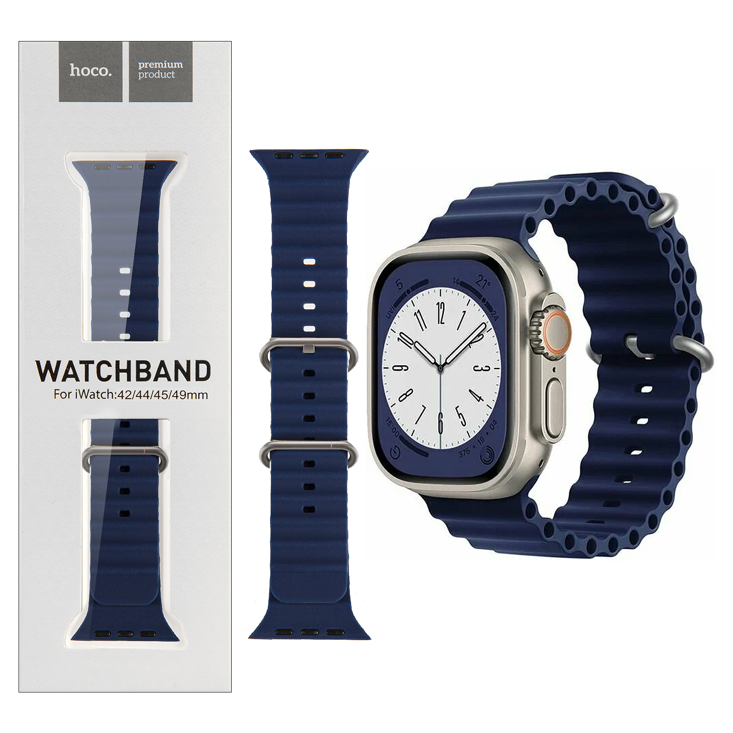 Ремешок для Apl watch 42/44/45mm Watchband WA12 Or. series marine double silicone evening blue HOCO