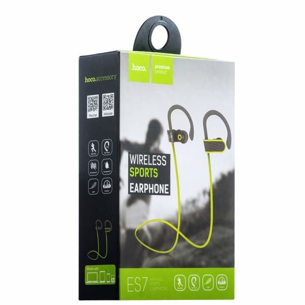 Наушники Bluetooth ES7 Sports HOCO черные с зеленым