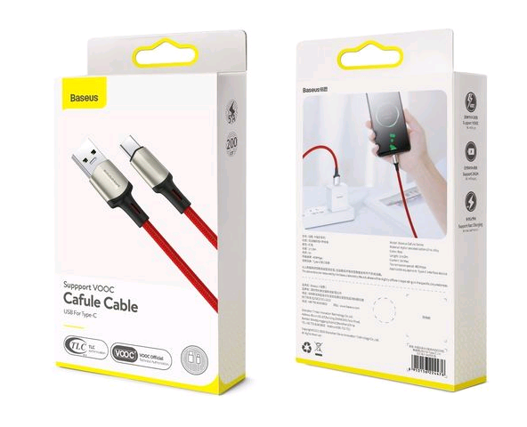 Кабель USB Type-C 2m Cafule cable (suppport VOOC) Baseus Red