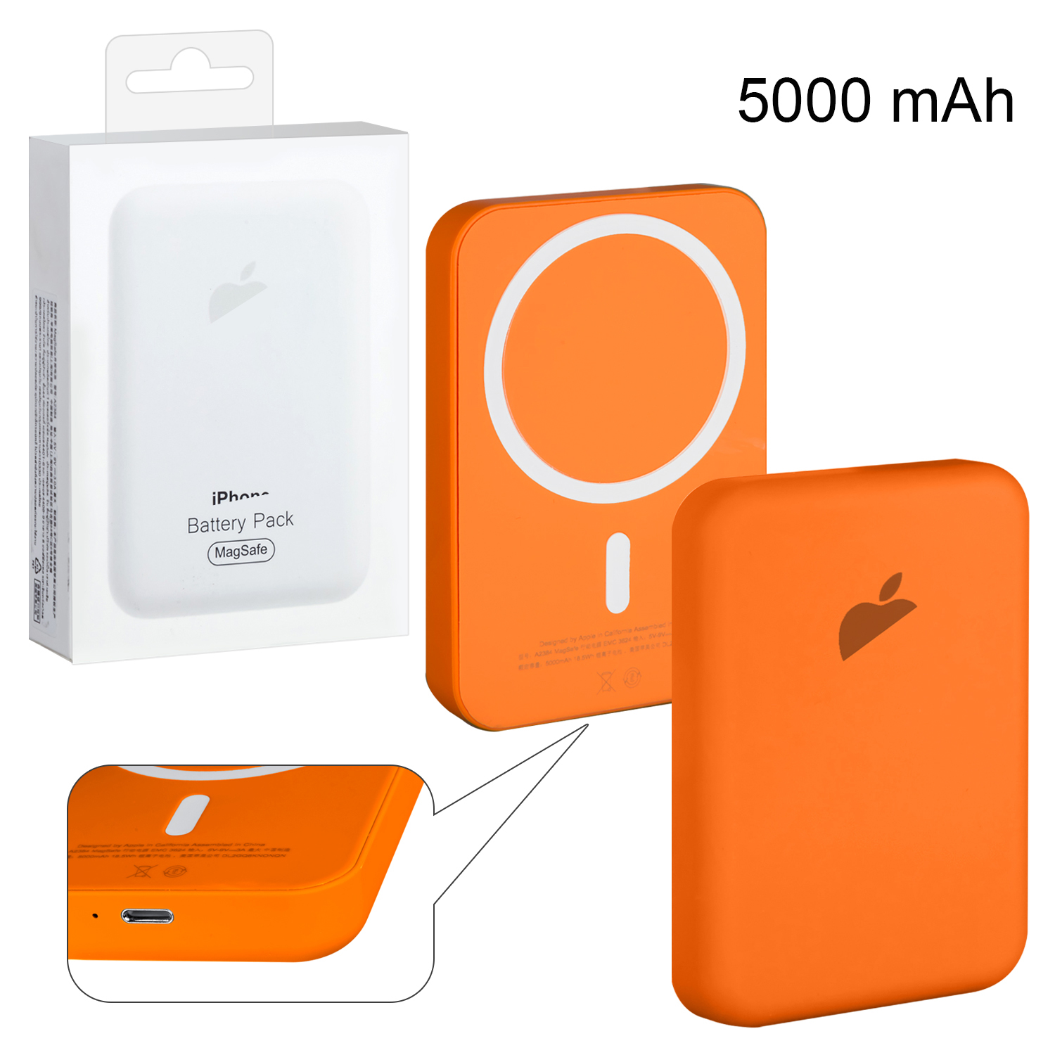 Беспроводное зарядное устройство Magsafe магнитное 5000mAh 5W оранжевый