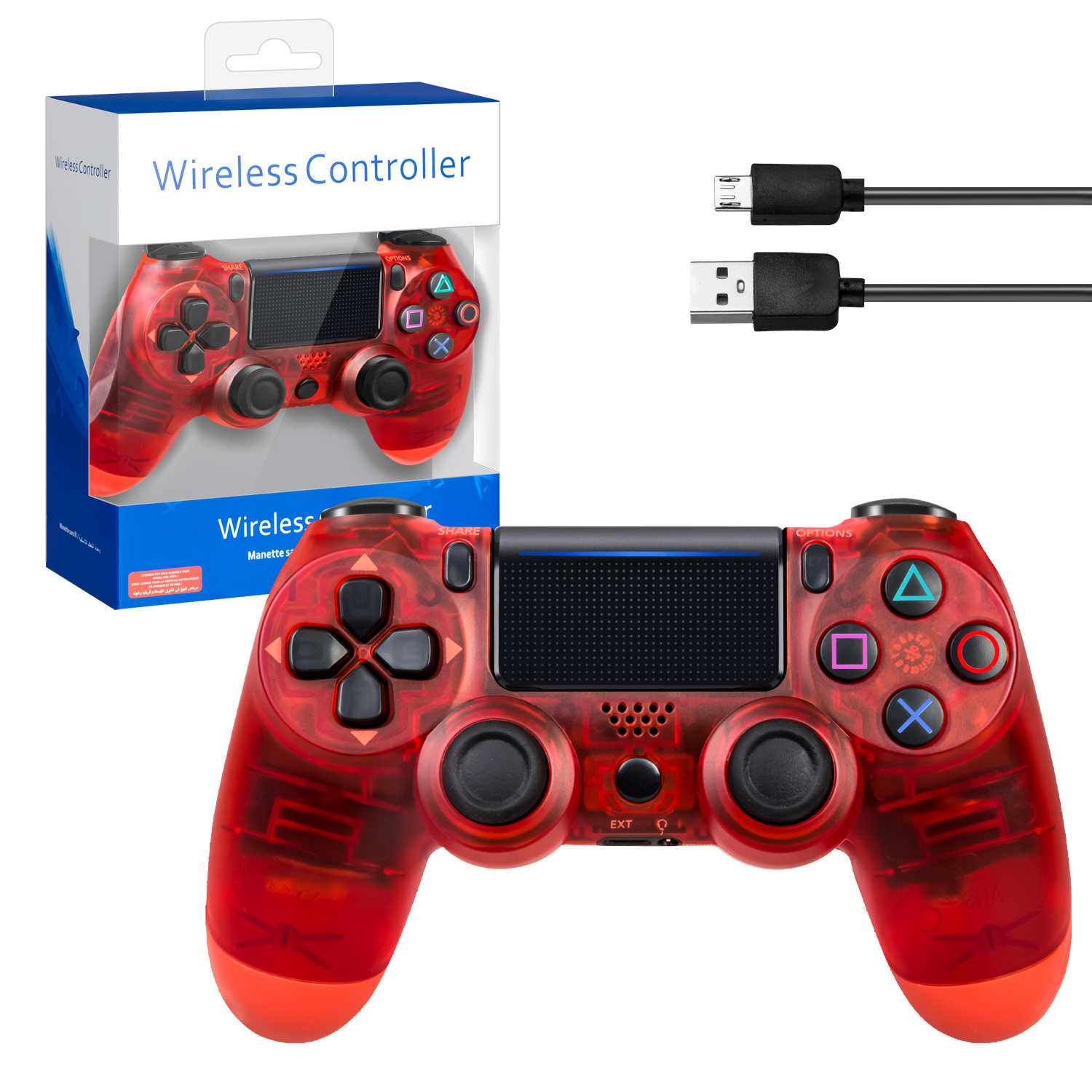 Джойстик PS4 DualShock беспроводной AA прозрачный красный (no logo)