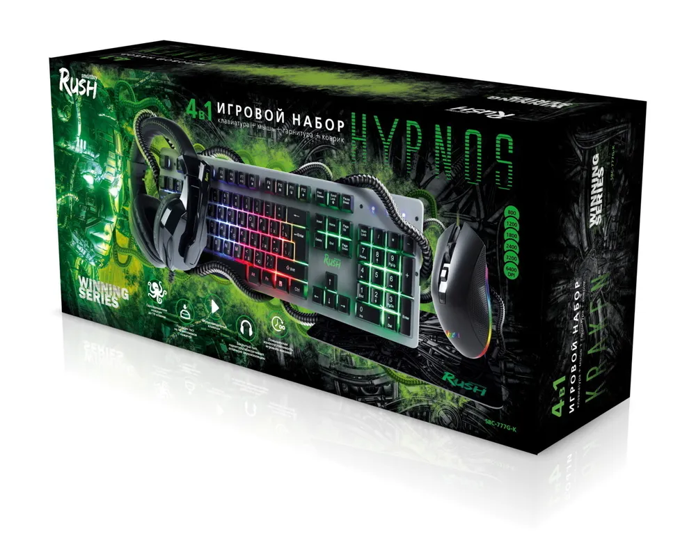 Набор игровой клавиатура+мышь+коврик Smartbuy RUSH HYPNOS черный (SBC-777G)/4