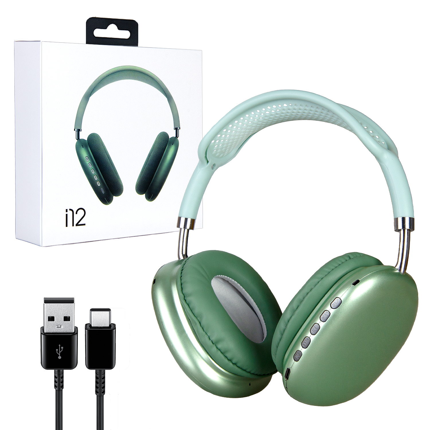 Наушники Bluetooth i12 зеленые (80шт/кор)