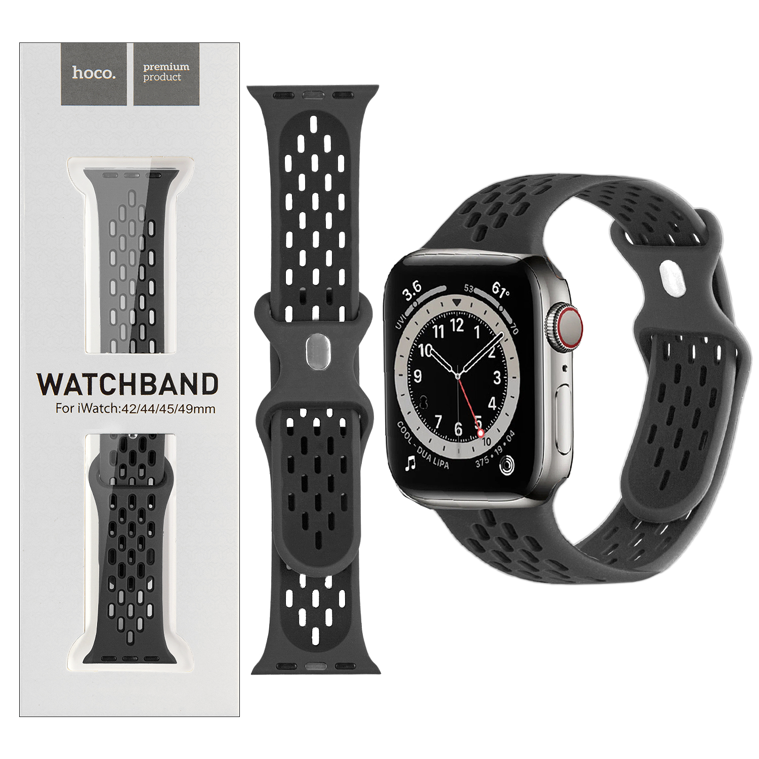 Ремешок для Apl watch 42/44/45/49mm Watchband WA19 pattern two-color silicone black HOCO