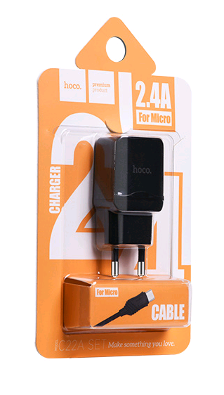 СЗУ C22A Micro USB на 2 USB 2.4A HOCO черное