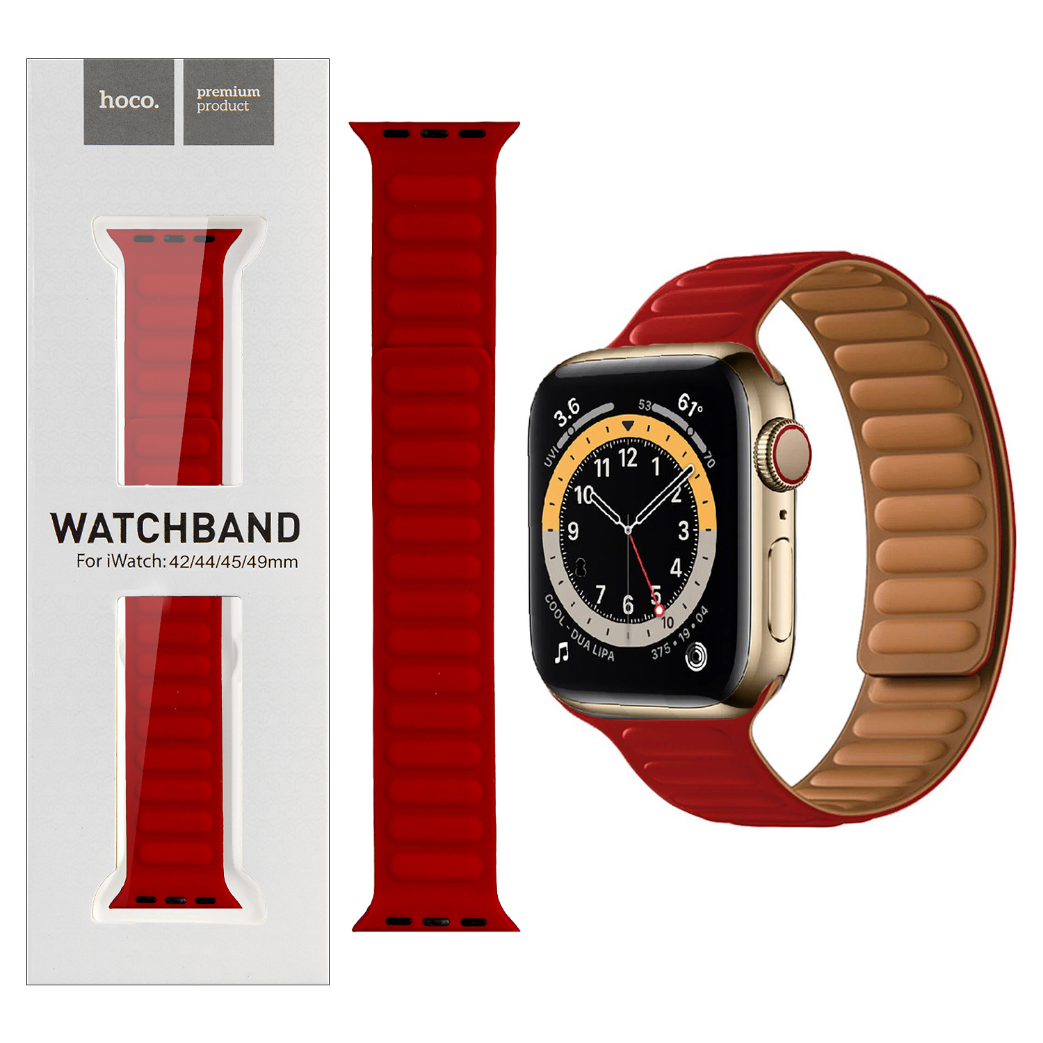 Ремешок для Apl watch 42/44/45/49mm Watchband WA21 Or. series marine double silicone red HOCO