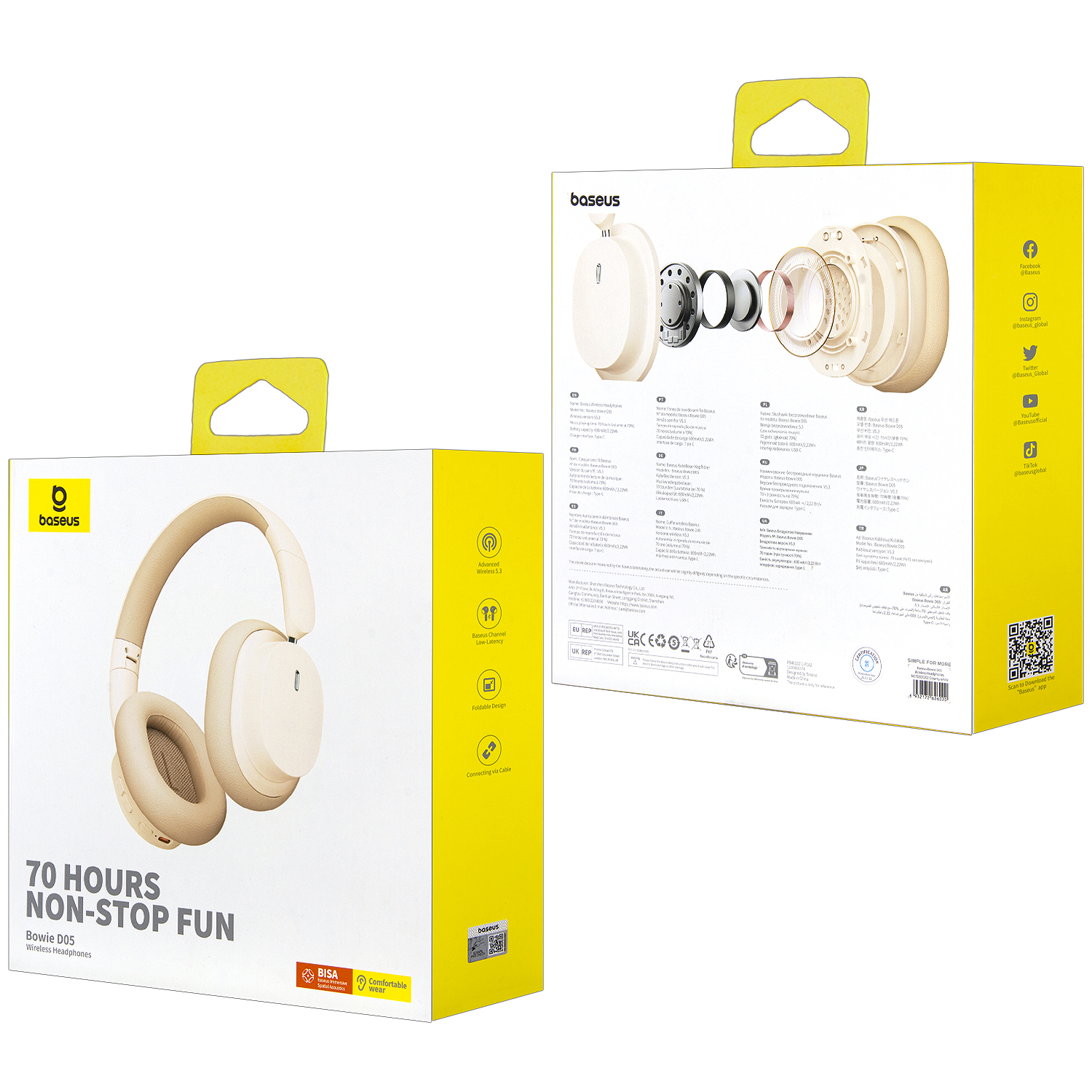 Наушники Bluetooth D05 Bowie Wireless Headphone Baseus бежево-белые NGTD020202