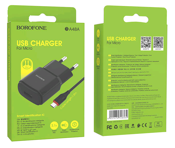 СЗУ BA48A USB на MicroUSB 2.1A Borofone (EU) черный