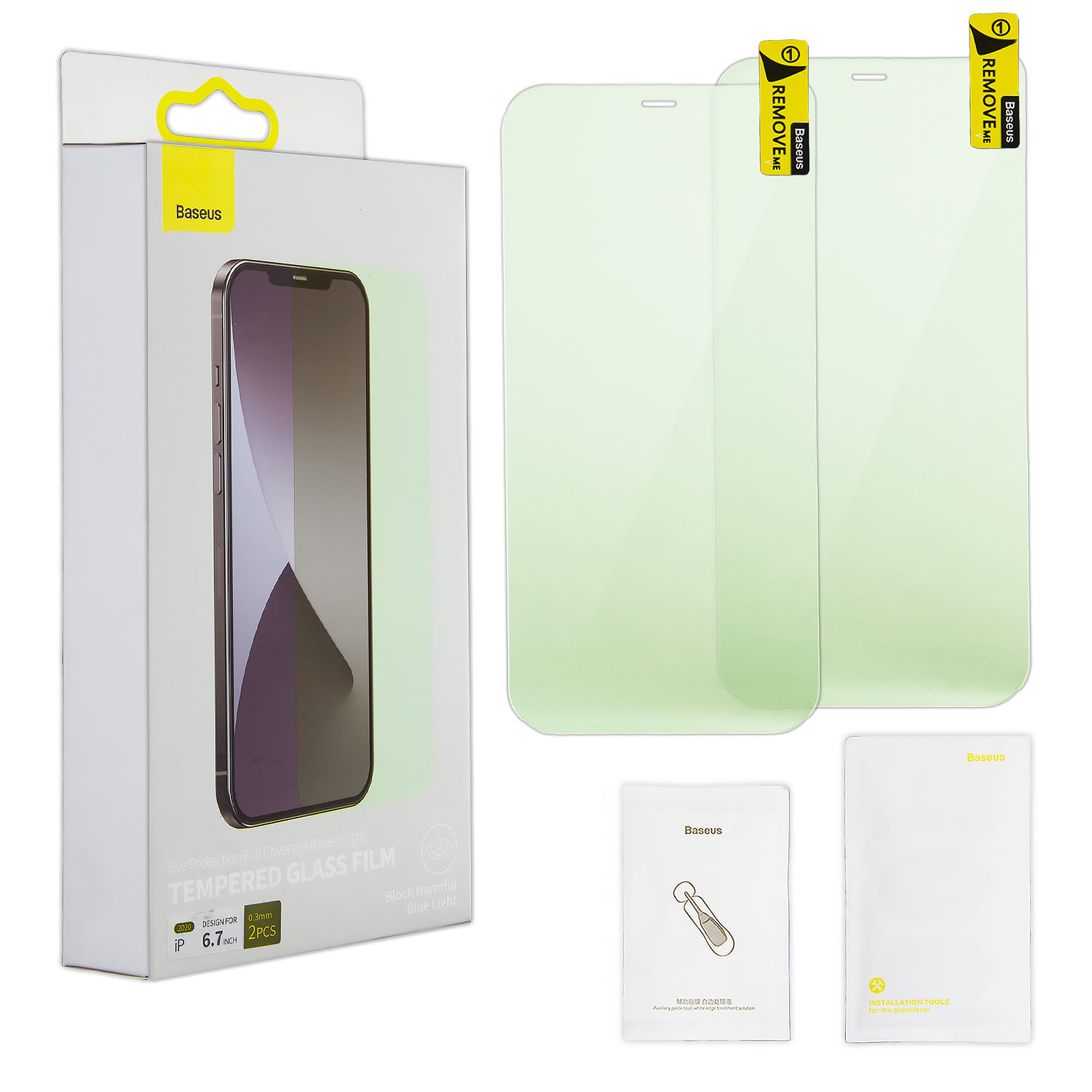 Защитное стекло IPH 12 Pro Max (6.7) Baseus Block Harmful Green Light Glass 0.3mm 2 шт