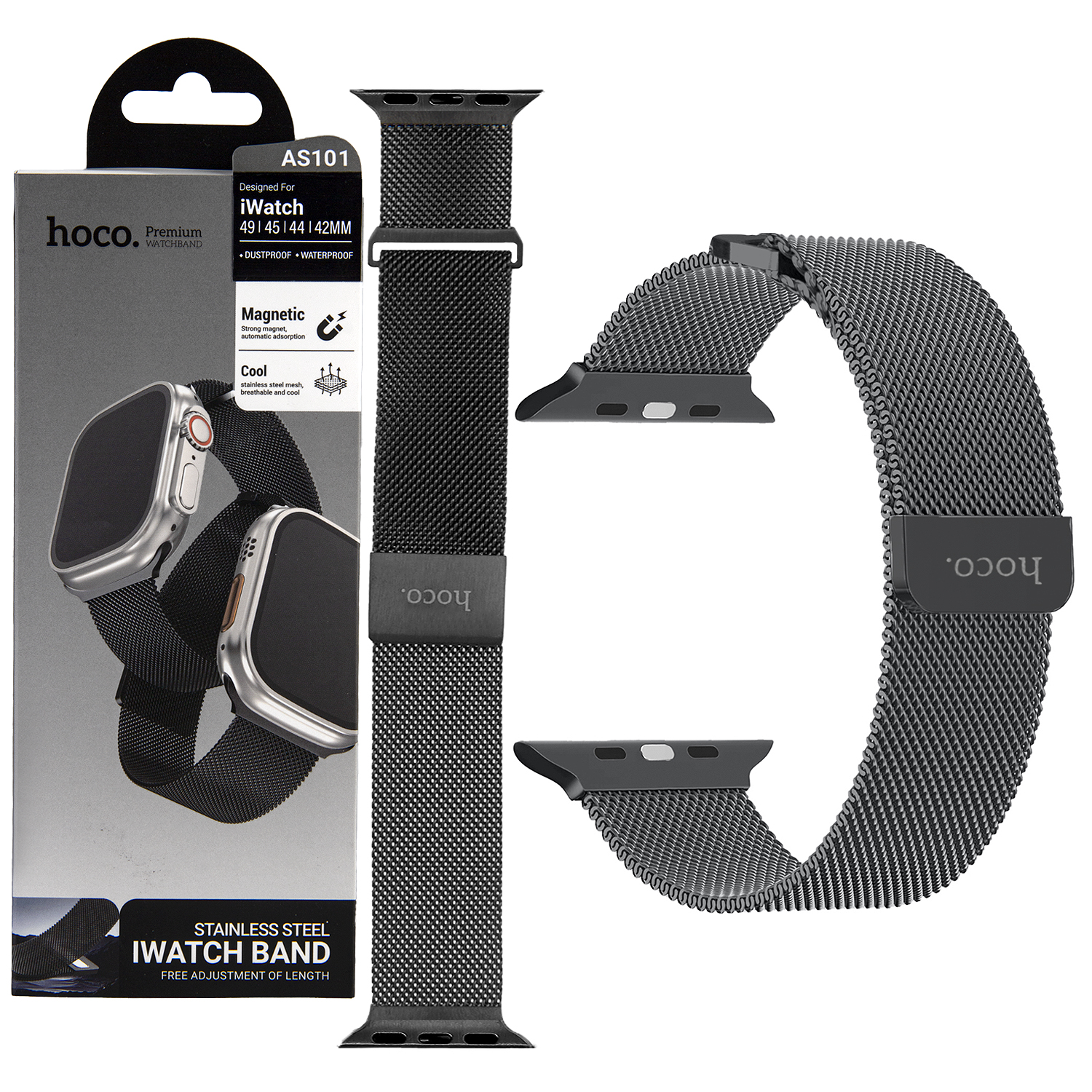 Ремешок для Apl watch 42/44/45/49mm Watchband AS101 Milan double-section loop magnetic Black HOCO