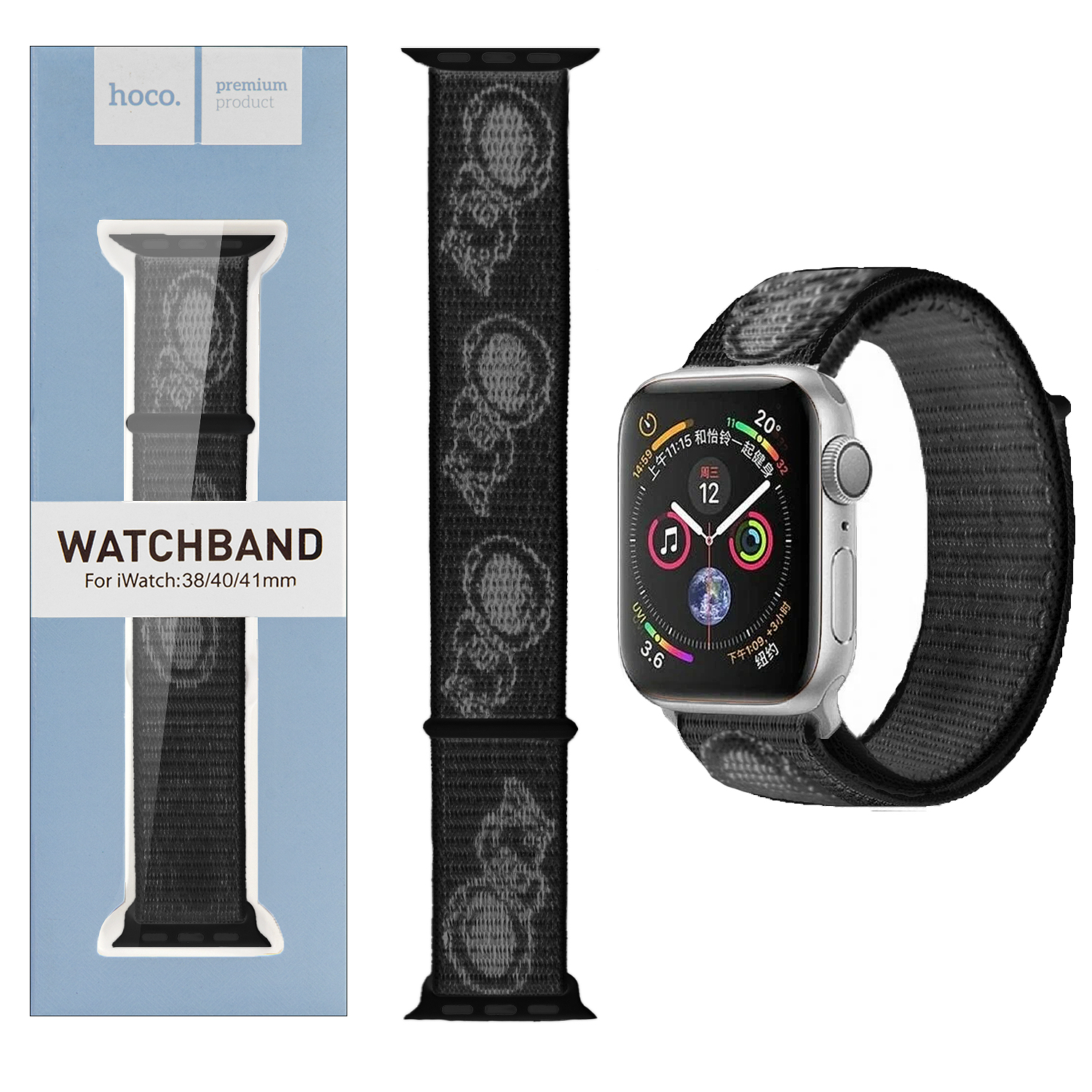 Ремешок для Apl watch 38/40/41mm Watchband WA02 Or. series loop-type nylon strap space black HOCO