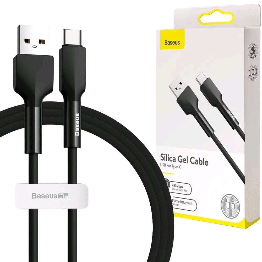 Кабель USB Type-C 1m 3A Silica Gel Cable BASEUS черный CATGJ-01