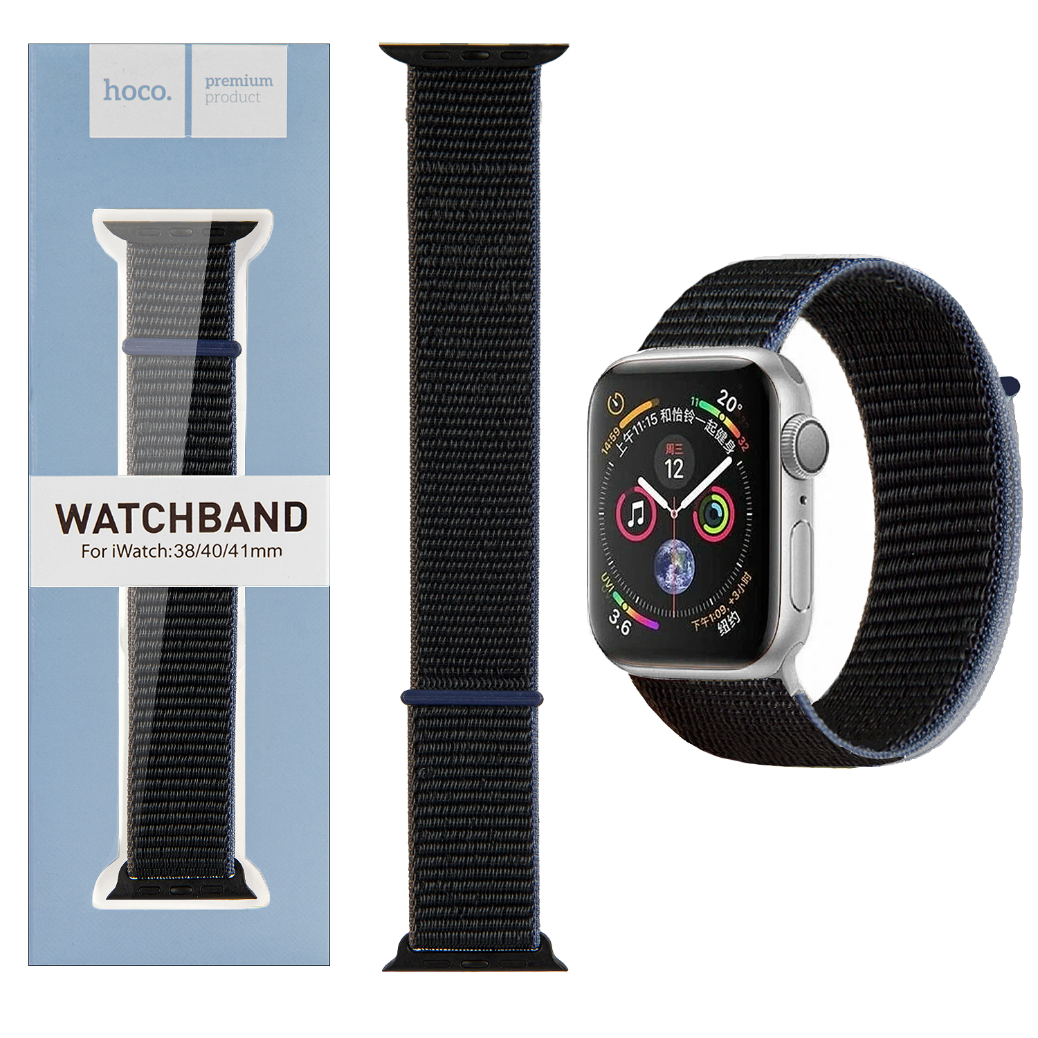 Ремешок для Apl watch 38/40/41mm Watchband WA02 Or. series loop-type nylon strap char coal HOCO