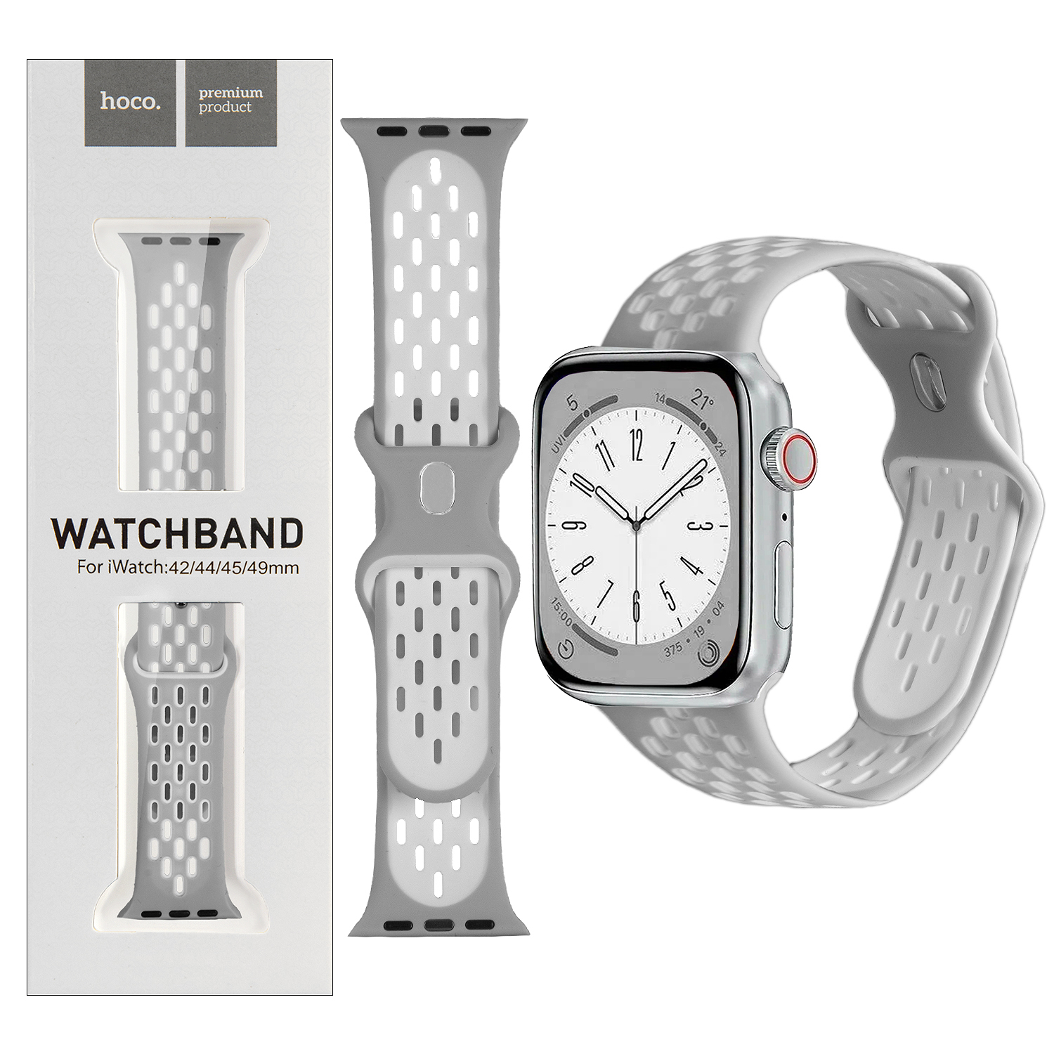 Ремешок для Apl watch 42/44/45/49mm Watchband WA19 pattern two-color silicone silver white HOCO